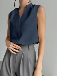 Firerie 女士简约 V 领衬衫，优雅办公服装 - 藏蓝色 - 查看 5