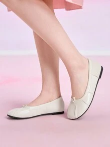 CUCCOO DOLLMOD 女士黑色圆头平底鞋，经典复古风格舞鞋 - 米色 - 查看 3
