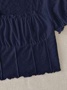 SHEIN EZwear Plus Size Solid Color Ruffle Hem Short Sleeve Fitted T-Shirt, Casual For Daily Wear - Navy Blue - View 3