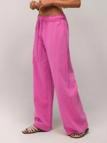 SHEIN Forever 21 Spring New Low-Waist Style Fold Waistband Leisure Ladies Pants - Pink - View 5