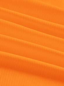 SHEIN EZwear Plus Lace Trim Ruched Tube White Top - Orange - View 4