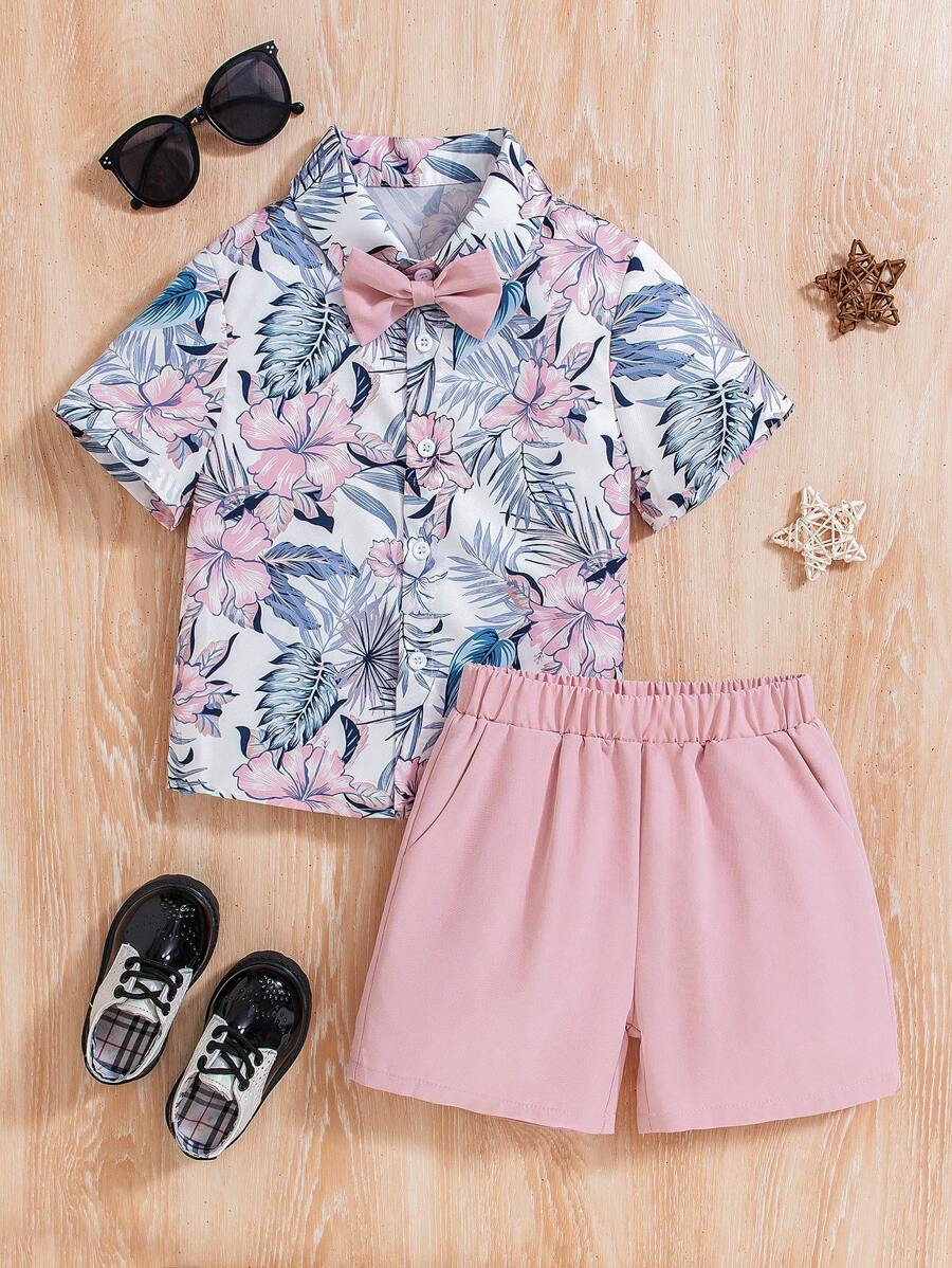 SHEIN 2 件套幼儿男孩可爱涂鸦潮流街头风格情人节服装，秋冬 - 彩色 - 查看 1