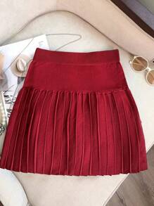 Franclia New A-Line Mini Pleated Skirt, Women Knitted High Waist Skirt For Spring Autumn Winter For New Year Clothes - Red - View 2