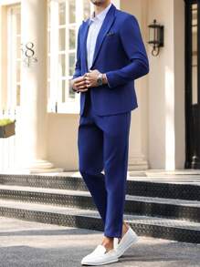 Manfinity Mode Conjunto de top y pantalones de manga larga con botones en el frente de estilo minimalista para hombres de talla grande
