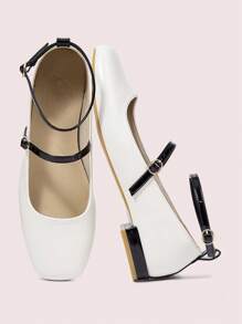 CUCCOO DOLLMOD Women's Flat Square Toe Plaid Mary Jane Shoes,Cute Campus/Japan Style Low Heel - Black and White - View 2