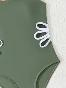 SHEIN Tween Girl 花卉镂空休闲吊带连体泳衣