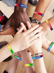 5/10/20pcs Colorful Happy Birthday Inspirational Rubber Bracelet Colorful Printed Silicone Wristband Festival Party Supplies Color Random Christmas - Multicolor - View 2