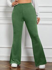 SHEIN EZwear 大码休闲纯色开叉喇叭裤