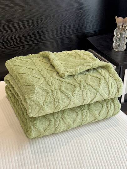 1pc Thickened Taffeta Jacquard Faux Long Fur Lamb Fleece Blanket, Soft & Warm Reversible Bed Blanket Shawl, Suitable For Living Room, Bedroom, Dorm Furniture Decor, Back To School/School Season/Dorm Bedding