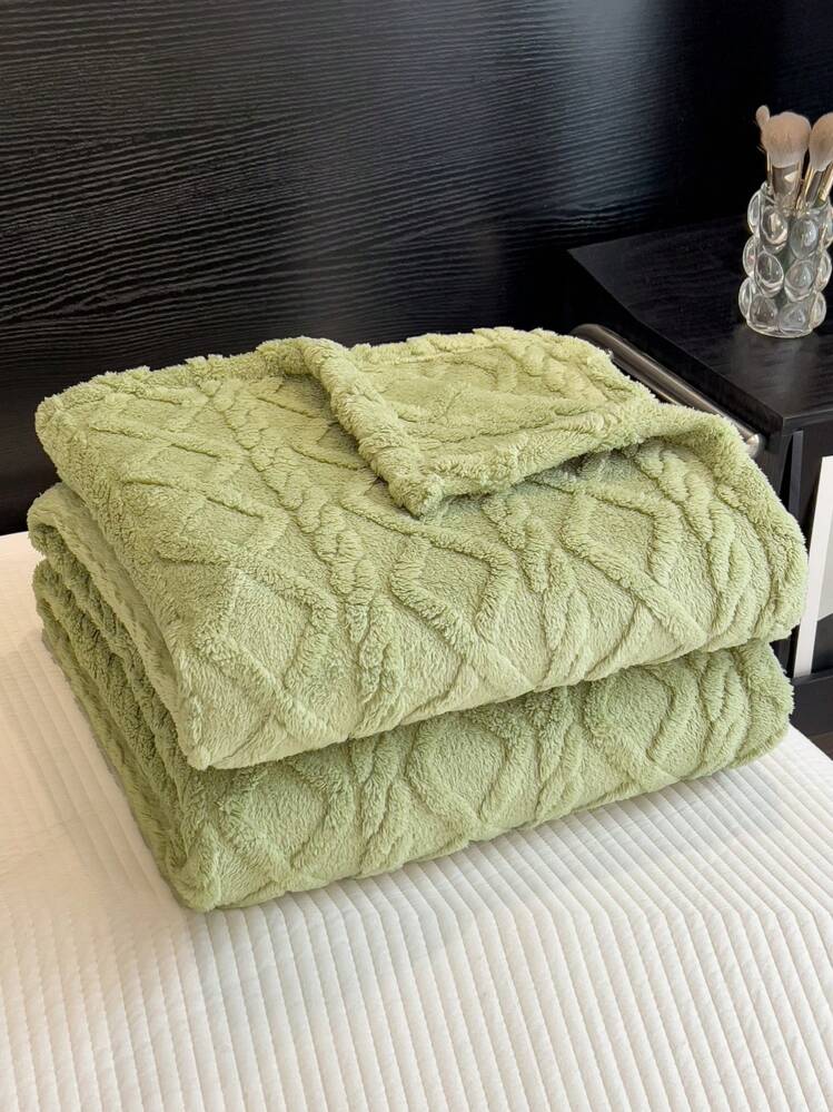 1 件加厚塔夫绸提花蓬松加绒厚毯，柔软温暖，可用作床加绒厚毯或披肩，适用于客厅、卧室和宿舍、秋季装饰、秋季装饰、房间装饰 - 綠色 - 查看 3