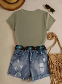 SHEIN LUNE 女士休闲蒲公英印花短袖 T 恤