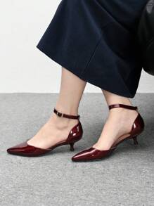 CUCCOO BIZCHIC Women's Point Toe Burgundy Kitten Heel Simple Commuter Pumps, Elegant High Heels For Spring Casual, Commute, Wedding Spring Shoes Spring Break Easter - Burgundy - View 1