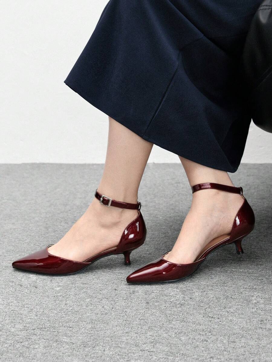 CUCCOO BIZCHIC Women's Point Toe Burgundy Kitten Heel Simple Commuter Pumps, Elegant High Heels For Spring Casual, Commute, Wedding Spring Shoes Spring Break Easter - Burgundy - View 1