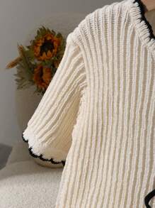 Chiquease Women Simple Tie Front Short Sleeve Cardigan, Spring/Summer - Apricot - View 4