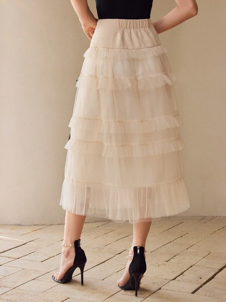 CONTRAST MESH BOW DECOR SKIRT