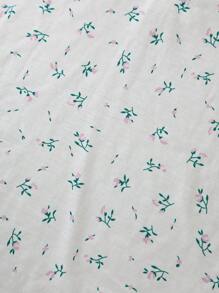 SHEIN Vestido de niña con estampado floral, cuello de punto, mangas abullonadas y dobladillo con volantes, para primavera/otoño