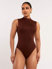 Silquee Magic Series Sexy Plus-Size Sleeveless Casual Bodysuit, Soft & Stretchy Skin-Friendly Bodysuit With Layered Design, International Safety Certified  Women S Bodysuits, Business Cacual  Woman, Vacation Outfits Women,Summer Clothes ,Cute Summer Tops, Country Concert Outfit,Holiday Outfit,Basic For Women,Minimalism T-Shirt, Summer Outfit T-Shirt, Premium Seamless Outer Seam T-Shirt, Luxury Knitwear T-Shirt, Essential Top, Brunch Outfits For Women - Coffee Brown - View 9