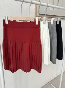 Franclia New A-Line Mini Pleated Skirt, Women Knitted High Waist Skirt For Spring Autumn Winter For New Year Clothes - Red - View 4