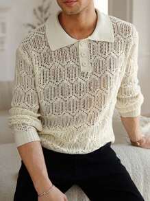 Manfinity EZcore 男士休闲纯色镂空针织毛衣，秋季