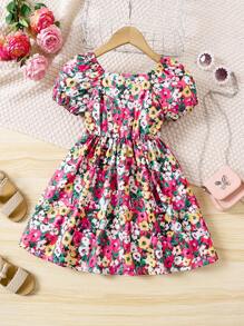 SHEIN Young Girl Cute Princess Heart Print Dress - Multicolor - View 2
