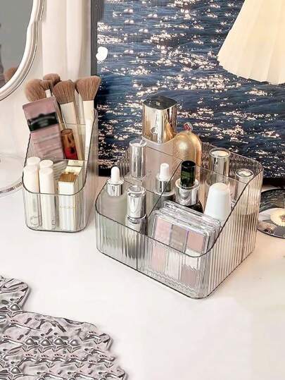 SHEIN 1 pezzo Scatola di stoccaggio cosmetici da scrivania, scatola in plastica acrilica trasparente, scatola a quadri per rossetti, portapennelli da trucco, organizer per il bagno