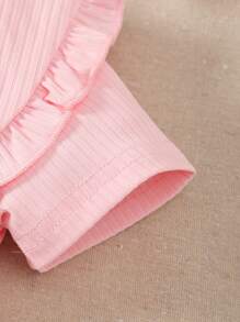 Souflis Souflis Babygirl Regular Solid Color Knitted Short Sleeve Versatile Backopen Top, Daily Wear, Baby Girl, Spring/Autumn