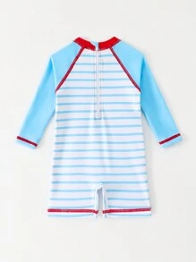 Baby Boy Striped Crab Print Rash Guard And Shorts Set - Multicolor - View 2