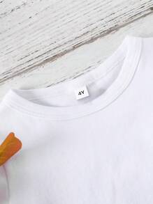 Camiseta con decoración de luna dorada de moda para niños pequeños, camiseta de manga corta con estampado de letras, apta para el verano del Ramadán - Blanco - Ver 6