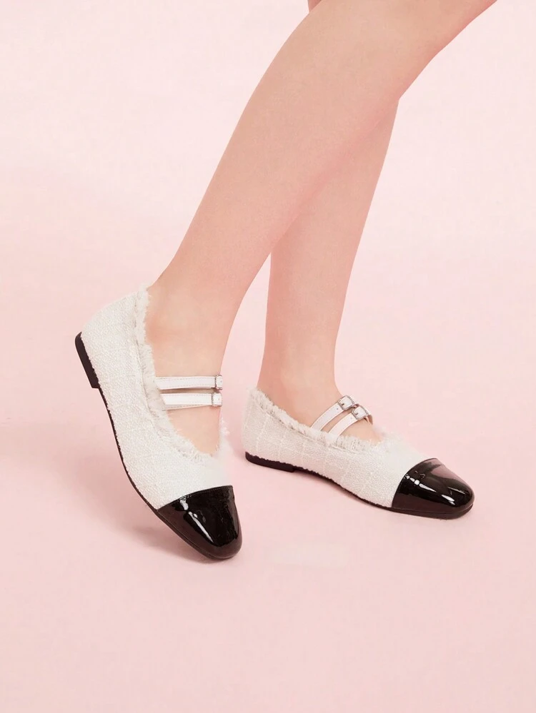 CUCCOO DOLLMOD Classic Solid Color Patchwork Retro French Style Flat Loafers With Double Buckles, Round Toe Spring Shoes Spring Break Easter