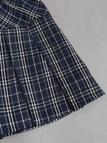 Sweetra 2pcs/Set: Solid Color Polo Collar Crop Top & Plaid Print Pleated Skirt Y2K Outfit  - Multicolor - View 5