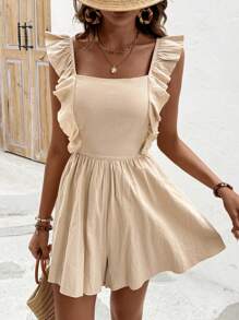 Breezaya 女士休闲假日露背蝴蝶结吊带荷叶边短款连体裤