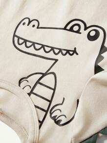 Cozy Pixies 2pcs/Set Baby Boy Cartoon Dinosaur Pattern 3D Horn Round Neck Short Sleeve Top And Shorts Clothes Set - Multicolor - View 10