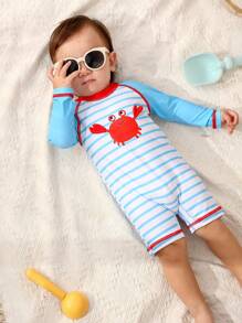 Baby Boy Striped Crab Print Rash Guard And Shorts Set - Multicolor - View 7