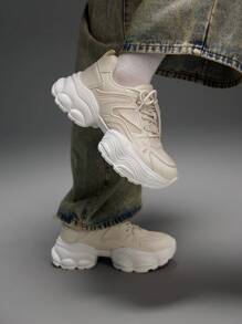 Vate Comfortable Women's Platform, Wedge Heel, Striped, Thick Sole, Versatile, Breathable Athletic Chunky Sneakers Spring Shoes Spring Break Easter