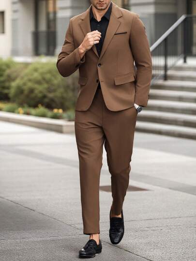 Manfinity Mode 大码男士前扣长袖休闲衬衫和裤子套装