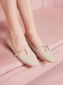 CUCCOO DOLLMOD Women's Adjustable Buckle Design Cute Flats - Apricot - View 1