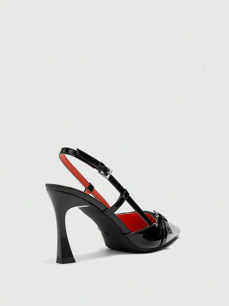 CUCCOO BIZCHIC Zapatos de tacón de aguja de punta fina con hebilla clásica para mujer, zapatos básicos minimalistas de recubierto negro para dama de oficina, de vestir y con suela antideslizante