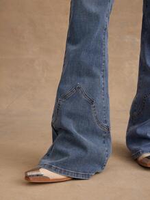 WESTFADE Mid Rise Western Seaming Fitted Flare Jeans Nashville - Blue - View 5