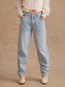 WESTFADE Jeans de mamá de ajuste holgado con bordado de flores de margaritas de primavera de talle medio, Nashville - Azul - Ver 5