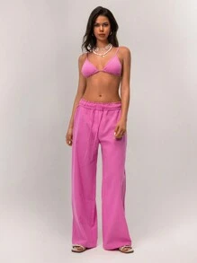 SHEIN Forever 21 Spring New Low-Waist Style Fold Waistband Leisure Ladies Pants - Pink - View 3