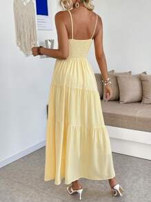 Breezaya 女士休闲优雅纯色连衣裙，简约时尚，适合日常穿着 - 黃色 - 查看 2