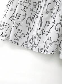 SHEIN LUNE Plus Size Casual Minimalist Cat Print Shirt Fall Cloth For Women