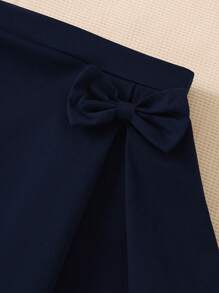 Souflis Souflis 1pc Young Girl A-Line Skirt With Elastic Waist & Bow Decoration, Elegant Fashion Casual Outdoor