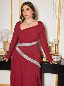 Modelyn Plus Size Mesh Knit Stretchy Bodycon Elegant Dress