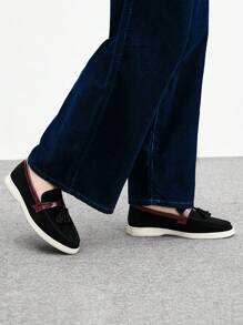 CUCCOO BIZCHIC Women's Casual Versatile Flat Slip-On Shoes With Fringed Design Spring Shoes Spring Break Easter - Black - View 4