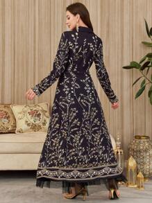 Modelyn 女士花卉印花网眼覆盖优雅连衣裙 - 黑色 - 查看 2