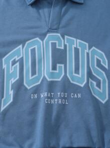 SHEIN 青少年女孩字母印花简约连帽衫和运动裤套装 - 霧霾藍 - 查看 7