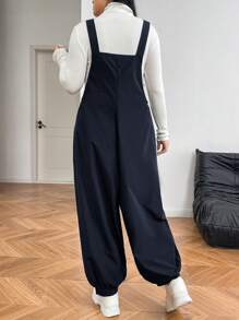 SHEIN EZwear Plus Size Vrouwen Herfstkleding Zwarte Jumpsuit, Winterkleding Voor Vrouwen