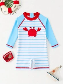 Baby Boy Striped Crab Print Rash Guard And Shorts Set - Multicolor - View 3