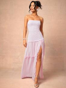 L'Amorae Vestido maxi con volantes de encaje elegante